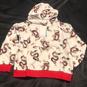 Kenzo Kids White Hoodie with Red Dragon Print